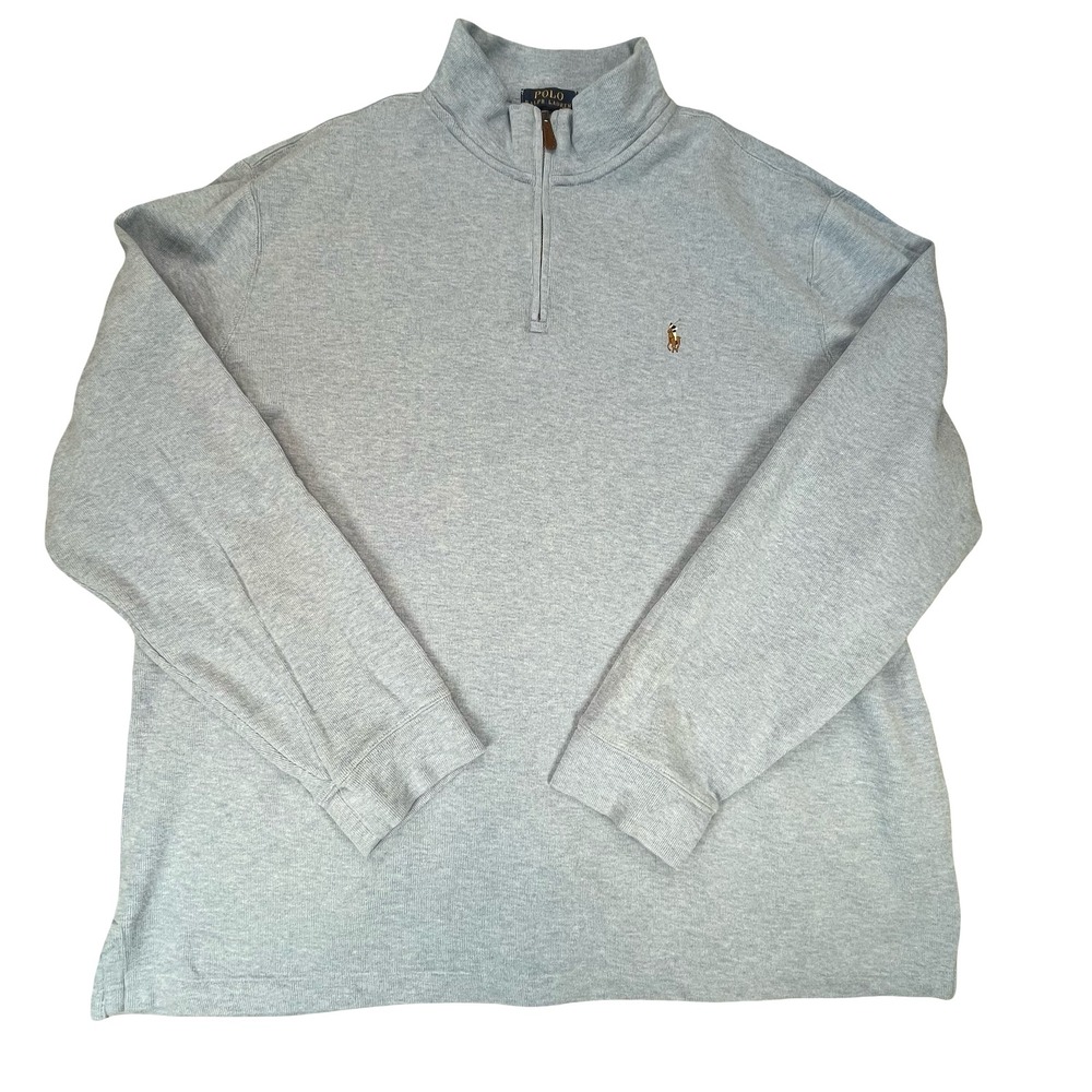 Polo Ralph Lauren Mens Quarter Zip Pullover Blue Estate Rib Cotton‎ Classic XL